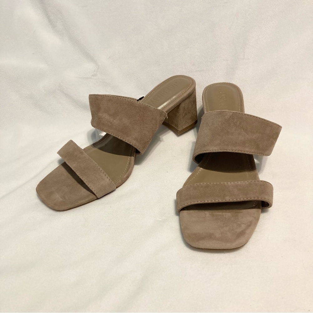 Jason Wu Jammie Two Strap Slide Heels Size 9.5 9 1/2 Tan Suede NWT